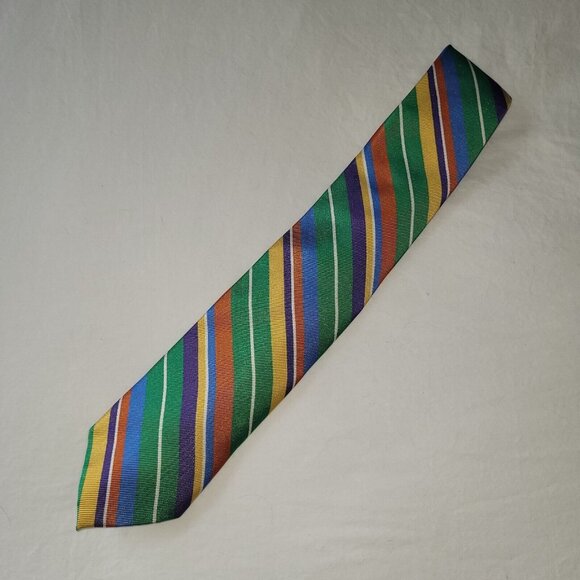Krimson By Kwame Tie Mens Repp‎ Bright Striped Silk Necktie Office Preppy XLong - Picture 2 of 8